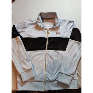 Fila Velour Track‎ Jacket Full Zip Logo Blue Black Velvet Retro  Size S